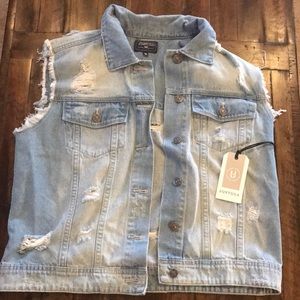 Distressed Light Wash Denim Vest
